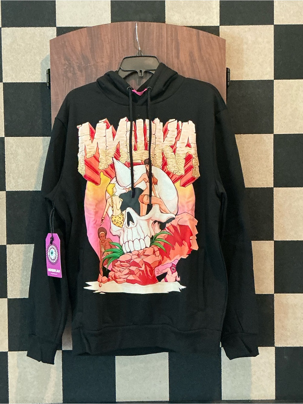 NWT MNWKA Graphic Hoodie Black Medium - Skull & Tropical Print